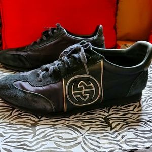 Gucci Black GG Logo Nylon & Suede Trainers/ Sneakers Unisex StyleMens US 7